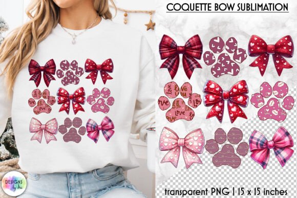 Valentine Coquette Bow and Dog Paws PNG