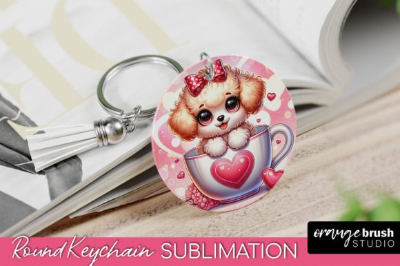 Valentine s Day Dog Keychain Round PNG